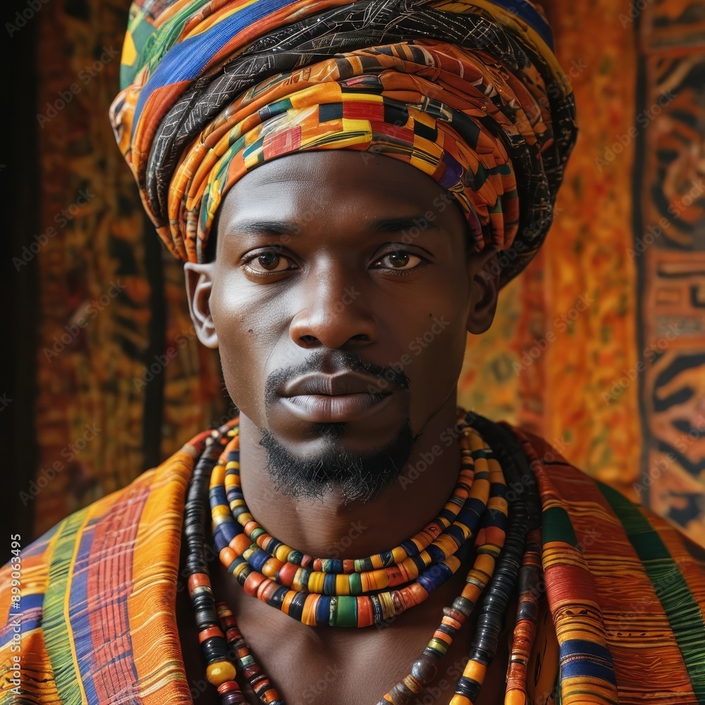 Obraz premium African Man in Traditional Clothing and Headscarf.