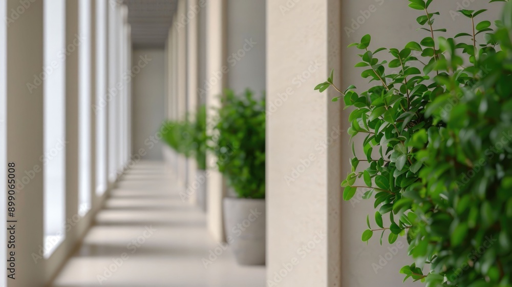 Fototapeta premium Bioclimatic architecture employing natural elements like greenery glass and lighting to create a sustainable eco friendly and energy efficient indoor environment within a spacious