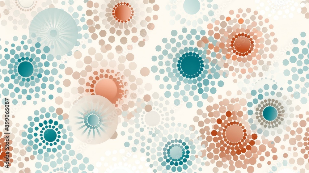 Delicate dotted pattern with varying dot sizes forming intricate mandalas, soft pastel colors on a light background Delicate dotted pattern with varying dot sizes forming intricate mandalas, soft pastel colors on a light background