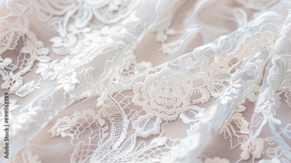 Intricate lace fabric with delicate floral patterns, captured in macro to highlight its fine details and elegant beauty, perfect for wedding themes Intricate lace fabric with delicate floral patterns, captured in macro to highlight its fine details and elegant beauty, perfect for wedding themes