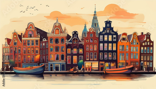 amsterdam city skyline vintage card