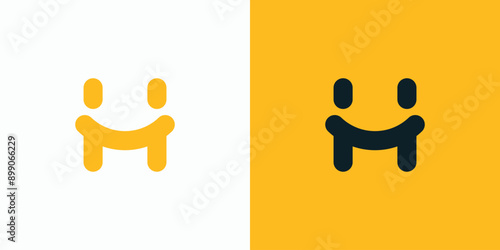 Vector logo design of the initials H smiling and two people holding hands in a modern, simple, clean and abstract style.