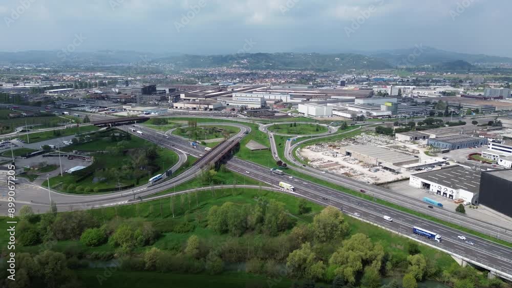 Aerial view of cars driving on Italian highway system in Vicenza Aerial view of cars driving on Italian highway system in Vicenza