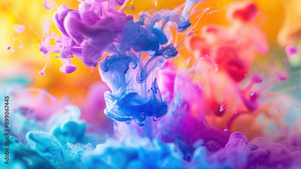 Obraz premium A mesmerizing image of vivid ink swirling in water, blending vibrant colors to create a dynamic and artistic abstract pattern.