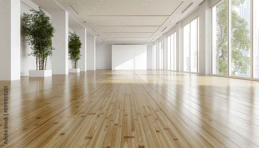 Contemporary yoga room bright and airy feel with empty frame Contemporary yoga room bright and airy feel with empty frame