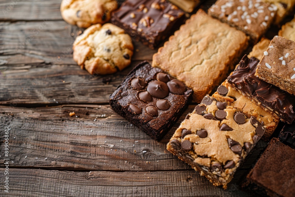 Close-up of Sweet Treats on a Rustic Wooden Surface Close-up of Sweet Treats on a Rustic Wooden Surface