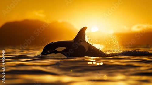 Photography Silhouette of a killer whale backlit at sunset