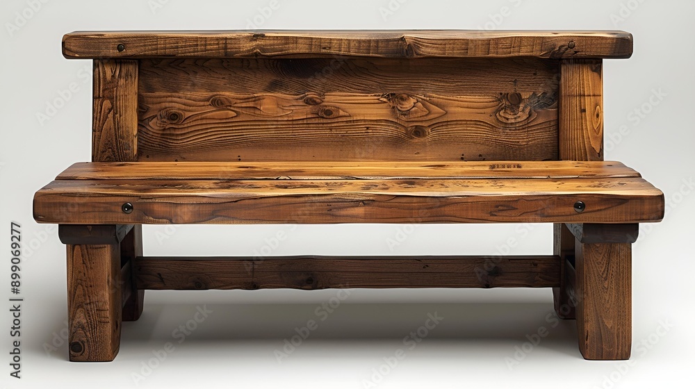 A wooden bench with a simple seat and backrest. A wooden bench with a simple seat and backrest.