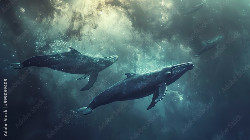 Fototapeta premium witness ethereal cosmic whales swimming