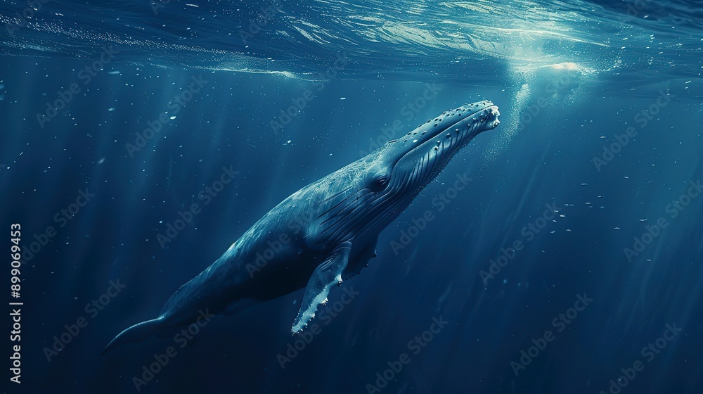 Fototapeta premium a great blue whale swimming in the ocean 