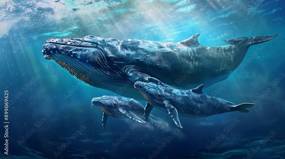 Fototapeta premium Mother whale raising young 