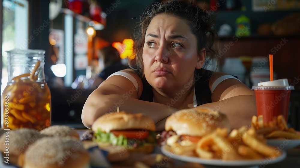 Woman fighting junk food Woman fighting junk food