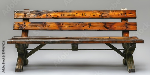 Weathered wooden bench with rustic charm, perfect for a garden or park setting.