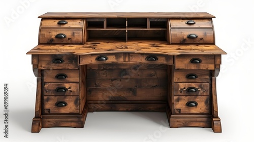 A vintage writing desk with drawers, perfect for a cozy study or home office. photo