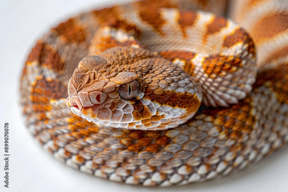 Obraz premium A snake with a white head and orange body slithers on the ground.