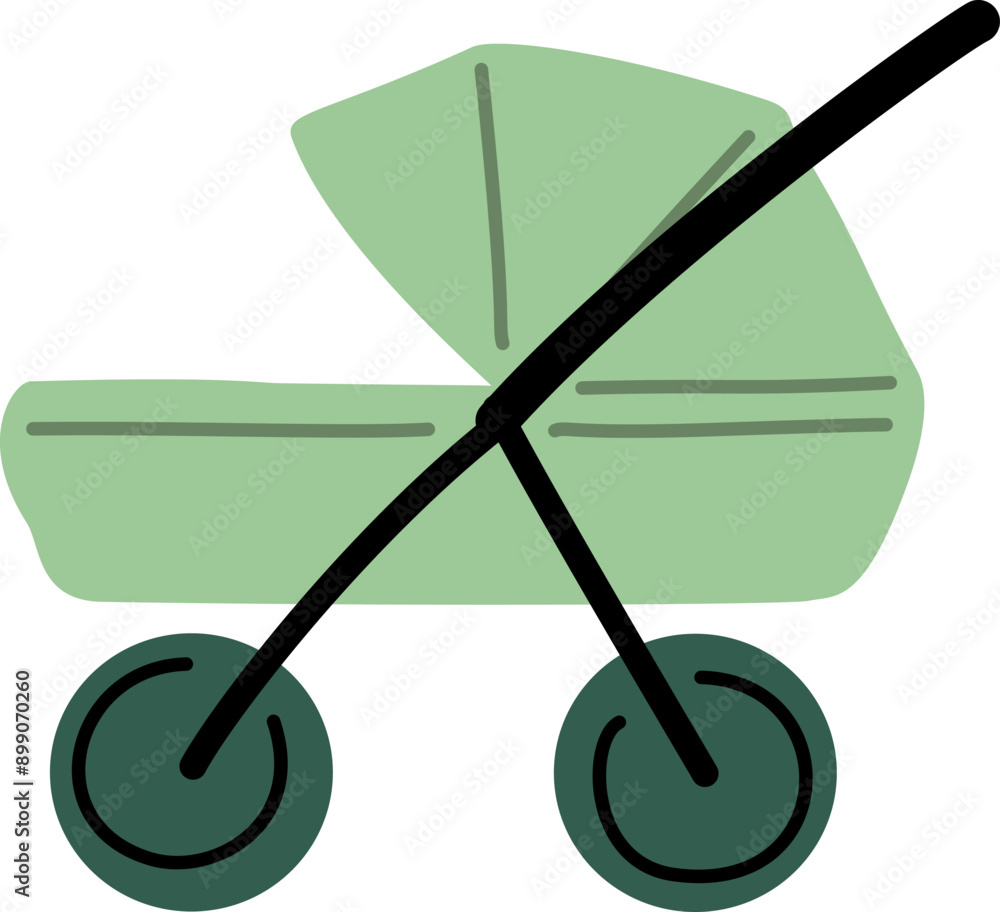 Baby stroller, empty infant carriage transport. Wheeled cradle in flat style. Modular child pram for promenade with mom isolated on white background Baby stroller, empty infant carriage transport. Wheeled cradle in flat style. Modular child pram for promenade with mom isolated on white background