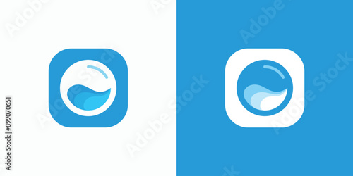 Lens vector logo design with water shadow in modern, simple, clean and abstract style.