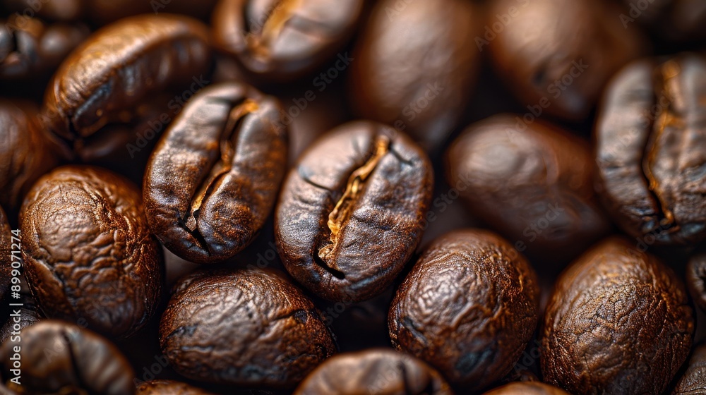 Roasted coffee beans are forming a textured background, capturing the essence of a stimulating morning ritual Roasted coffee beans are forming a textured background, capturing the essence of a stimulating morning ritual