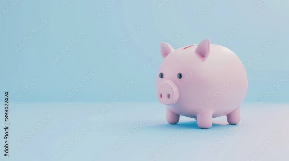 Pink Piggy Bank on a Light Blue Background Pink Piggy Bank on a Light Blue Background