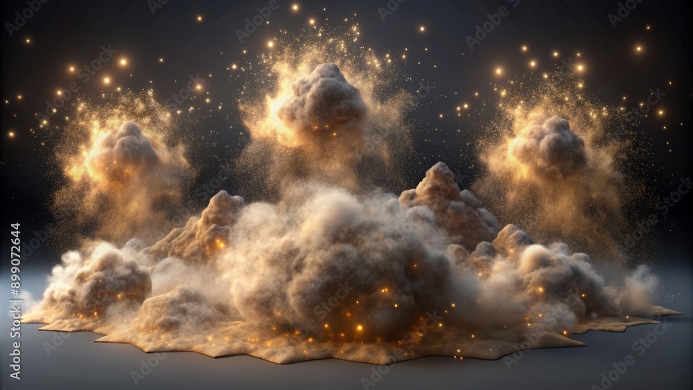 Ethereal, mysterious mounds of ashen dust suspended in mid-air, glowing with an otherworldly essence against a transparent background. Ethereal, mysterious mounds of ashen dust suspended in mid-air, glowing with an otherworldly essence against a transparent background.