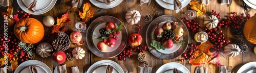 Wallpaper Mural Thanksgiving table setting with seasonal decorations, cozy and inviting, emphasizing family and togetherness Torontodigital.ca