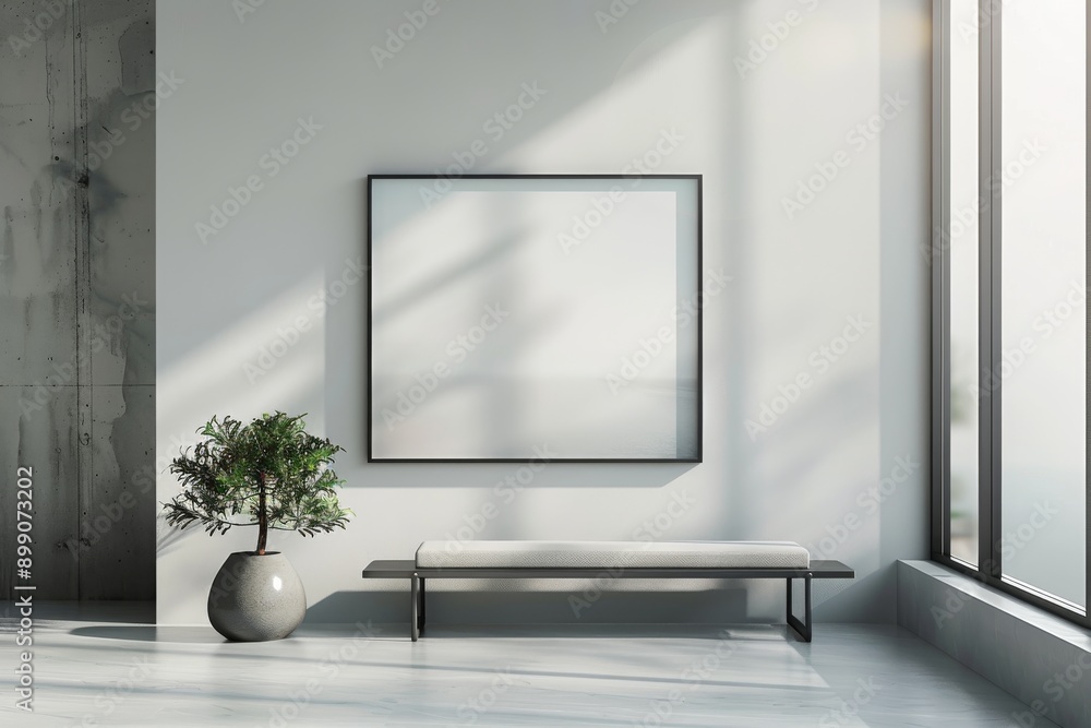 Fototapeta premium Modern Interior with Empty Frame and Bench