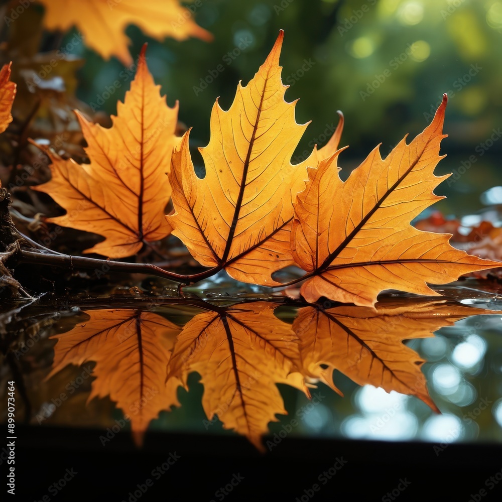 Autumn Leaf Reflection in Water. Autumn Leaf Reflection in Water.