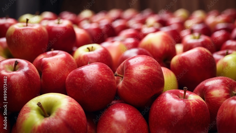 A vivid close-up of numerous red apples, some of them with little light reflections, perfectly fresh and appetizing. A vivid close-up of numerous red apples, some of them with little light reflections, perfectly fresh and appetizing.