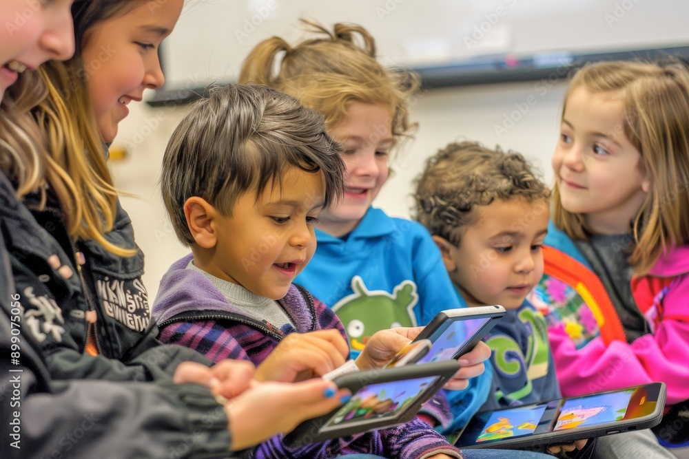 Children Engaged in Interactive Learning with Tablets Children Engaged in Interactive Learning with Tablets