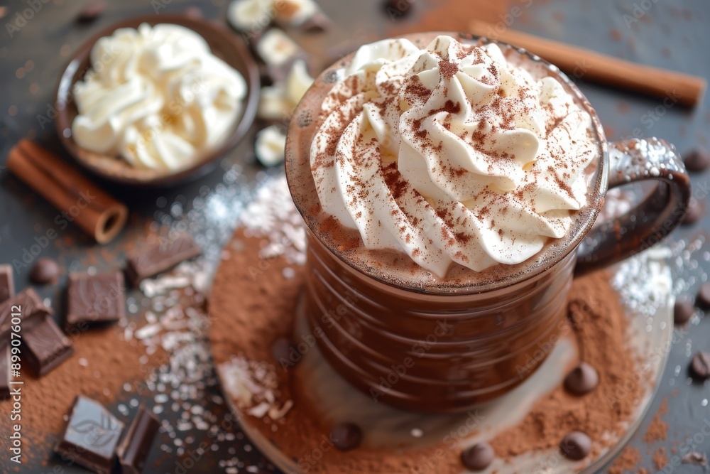 Hot Chocolate with Whipped Cream and Cocoa Powder Hot Chocolate with Whipped Cream and Cocoa Powder
