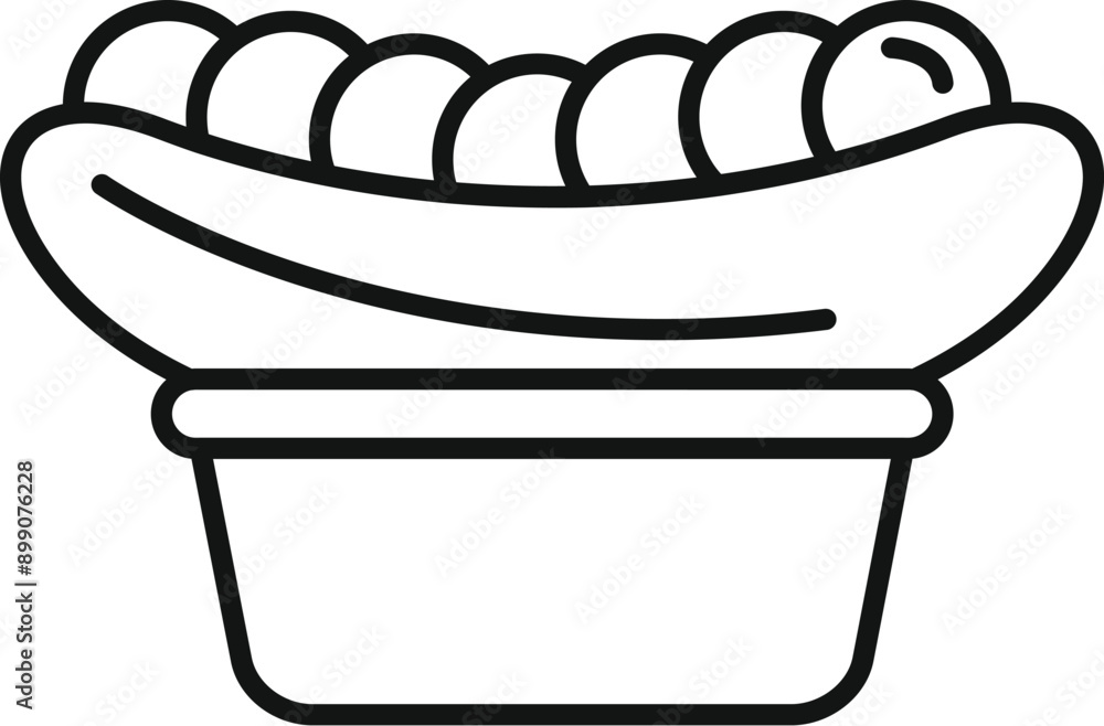 Big sausage lying on bowl of tomatoes in black and white minimalistic line art style icon Big sausage lying on bowl of tomatoes in black and white minimalistic line art style icon