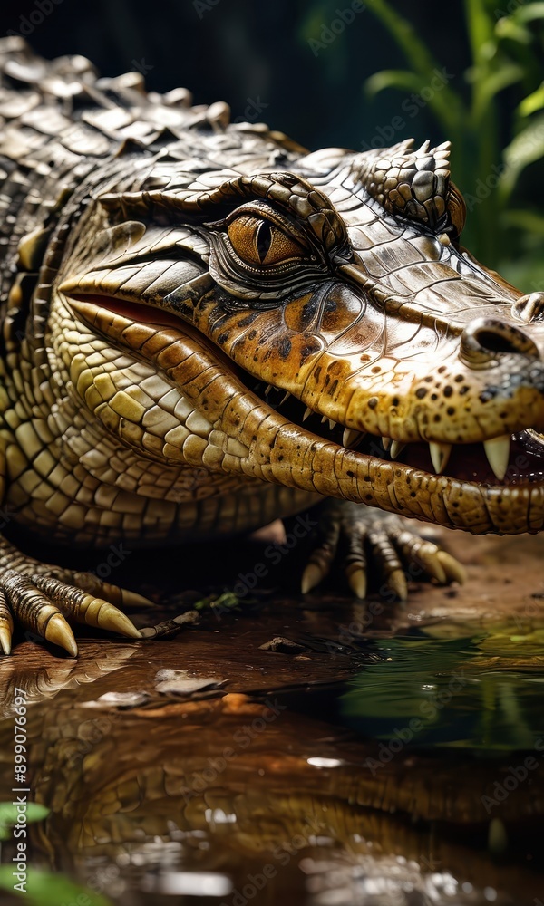 Fototapeta premium Close-up of a Crocodile's Eye and Jaw.