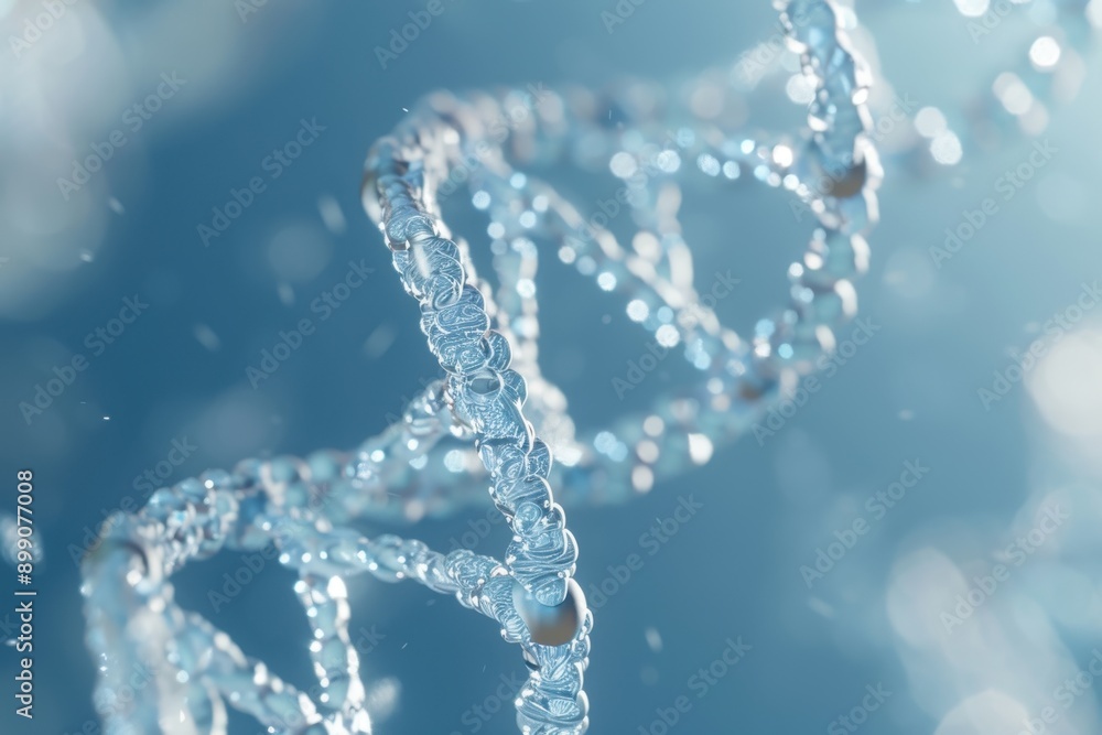 A closeup of a DNA strand rendered with waterlike textures A closeup of a DNA strand rendered with waterlike textures