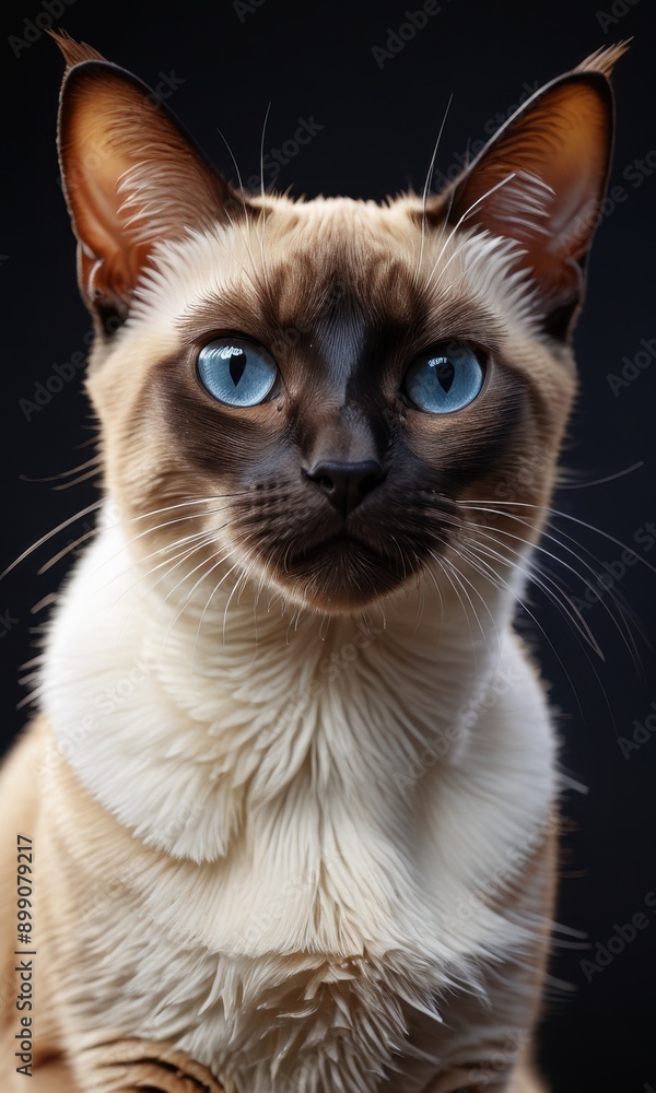 Close-Up Portrait of a Siamese Cat with Blue Eyes. Close-Up Portrait of a Siamese Cat with Blue Eyes.
