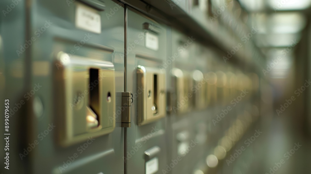 Close-up of a row of industrial electrical switchgear panels. Close-up of a row of industrial electrical switchgear panels.