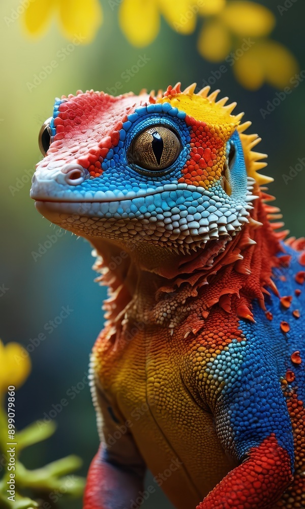 Obraz premium Colorful Lizard with Yellow Background.