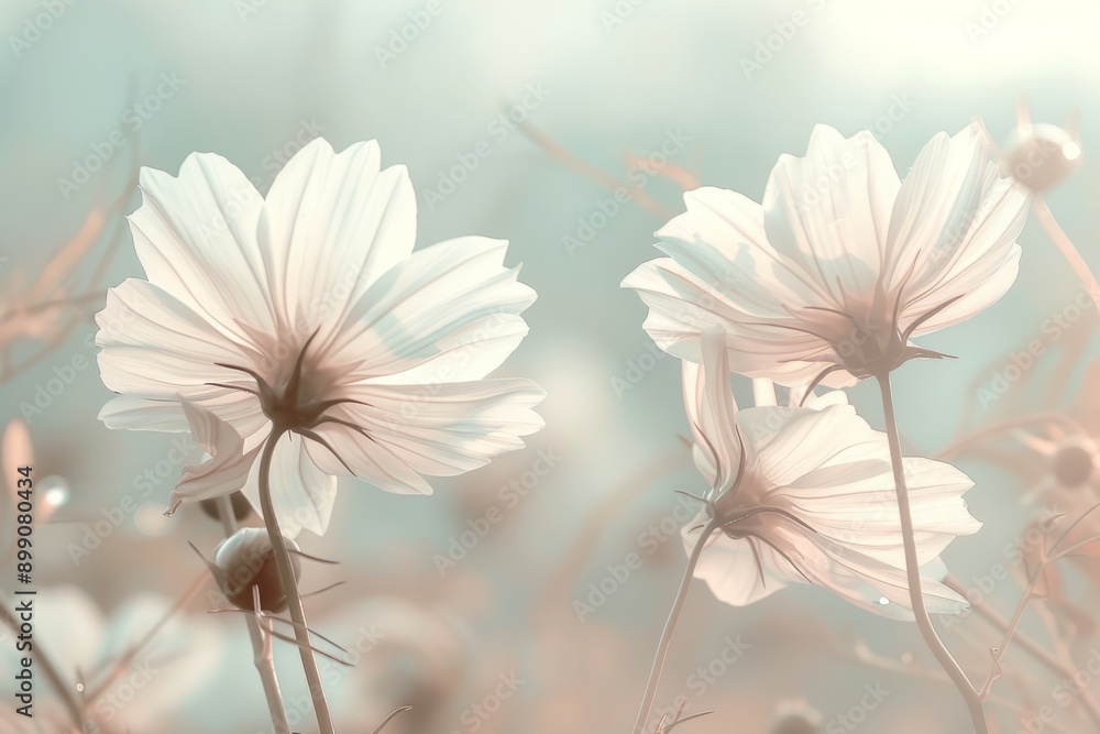Delicate White Cosmos Flowers in Soft Light Delicate White Cosmos Flowers in Soft Light