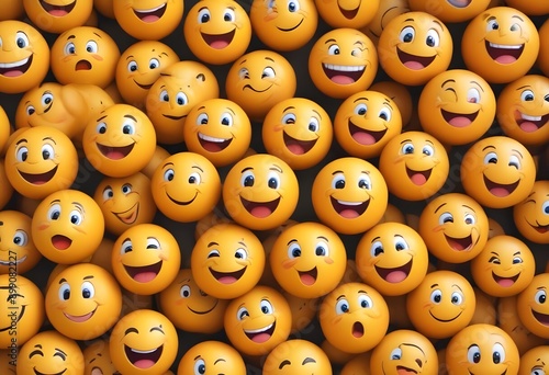 Set of smiles. set of smile emojis with different color and expressions and different styles including smile laughing ,shouting,smiling with fun.