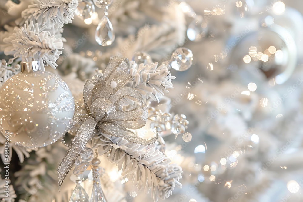 Sparkling Christmas Ornament on a White Christmas Tree Sparkling Christmas Ornament on a White Christmas Tree