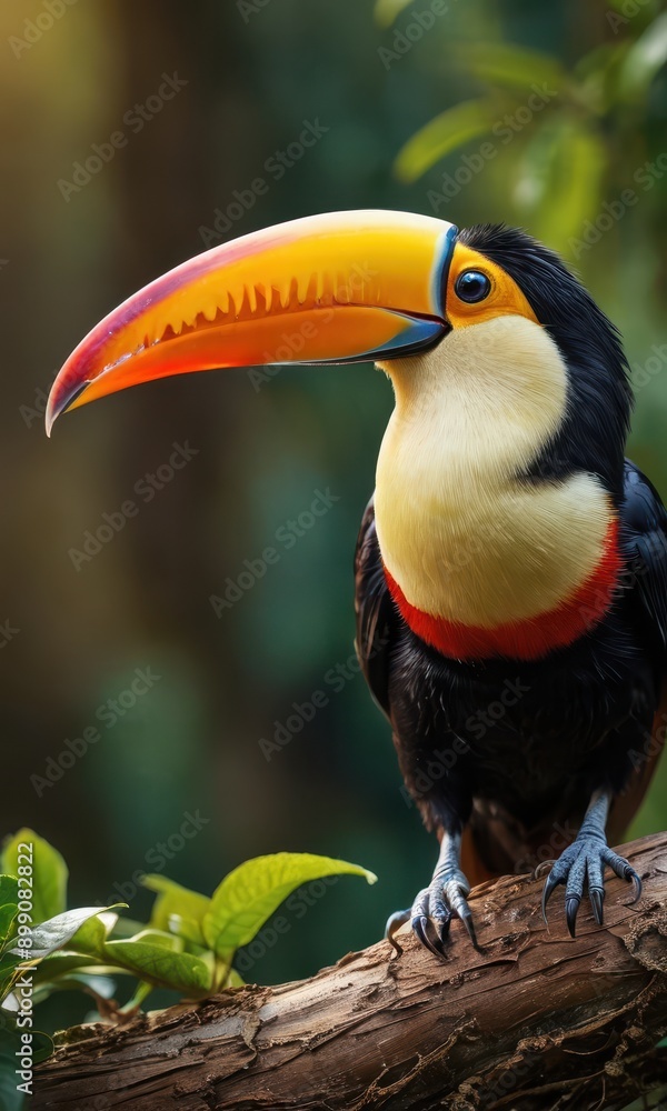 Fototapeta premium Toucan with Large Beak on Branch.