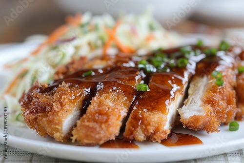 Japanese Fried Chicken with Teriyaki Sauce and Salad