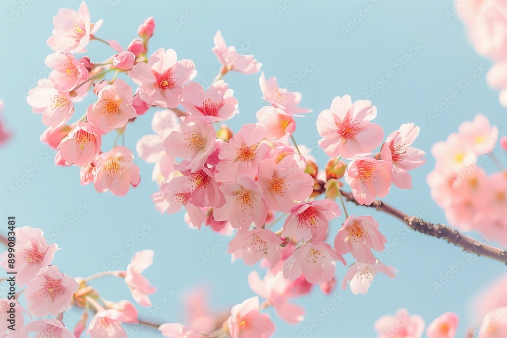 Delicate Pink Cherry Blossoms Against a Blue Sky Delicate Pink Cherry Blossoms Against a Blue Sky