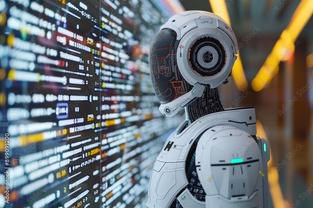 Advanced robotic entity interacting with a holographic display of ...