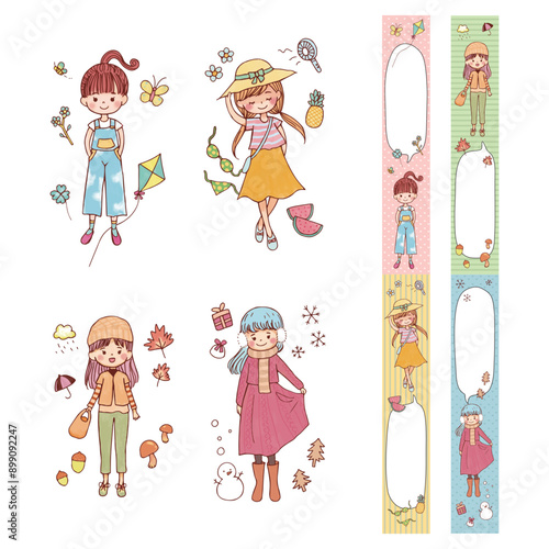Adorable Seasonal Girls with Playful Expressions and Colorful Designs