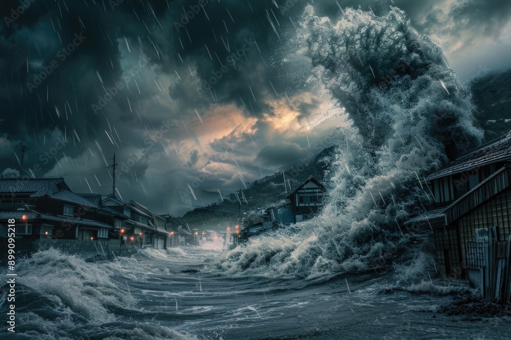 Fototapeta premium Coastal Town Underwater Wave