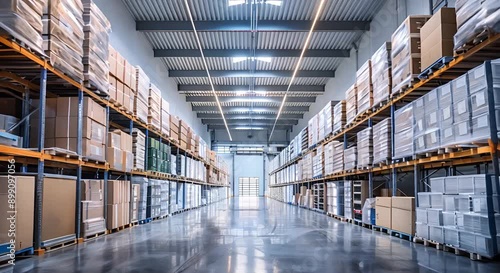 Wallpaper Mural Interior View of Warehouse Filled with Stacked Boxes and Packages Torontodigital.ca