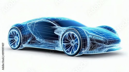 Frontside Futuristic AR car wireframe concept,  Isolated On Transparent Background Illustration photo