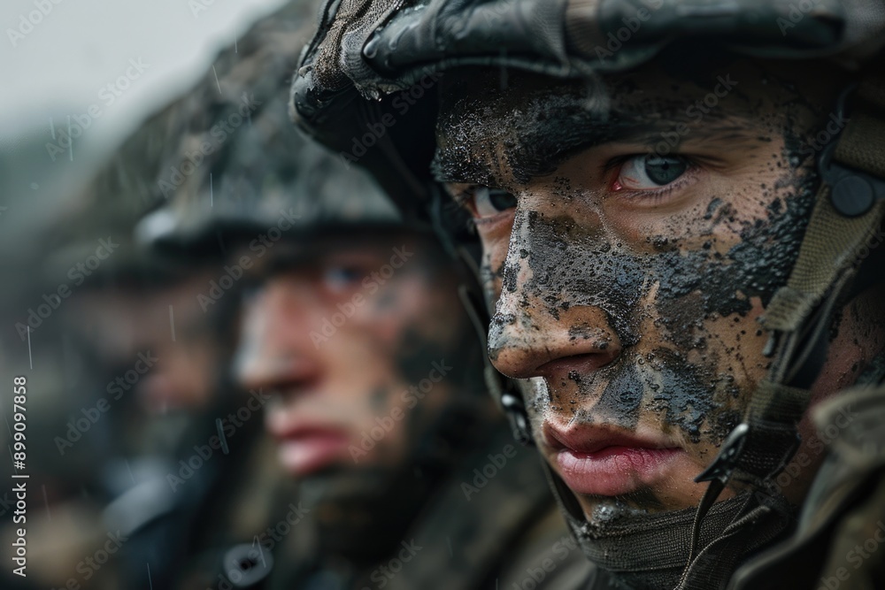 Soldiers with muddy faces Soldiers with muddy faces