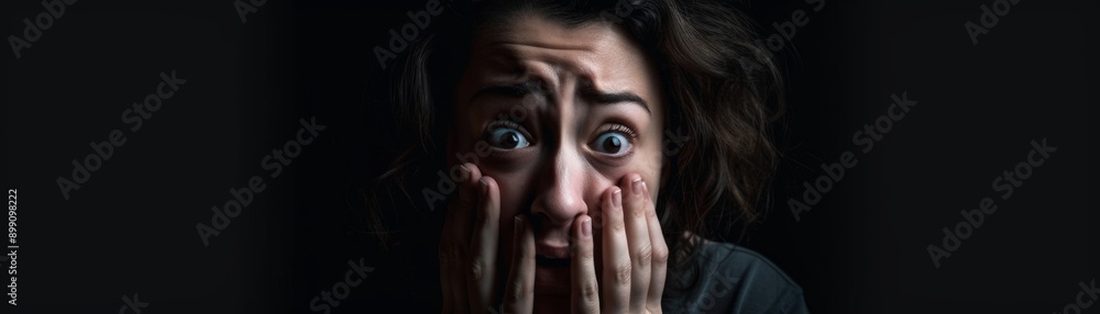 Frightened Woman's Face in Darkness Frightened Woman's Face in Darkness