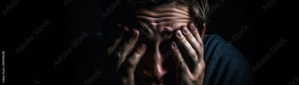 Fototapeta premium Man in Despair, A Portrait of Sorrow